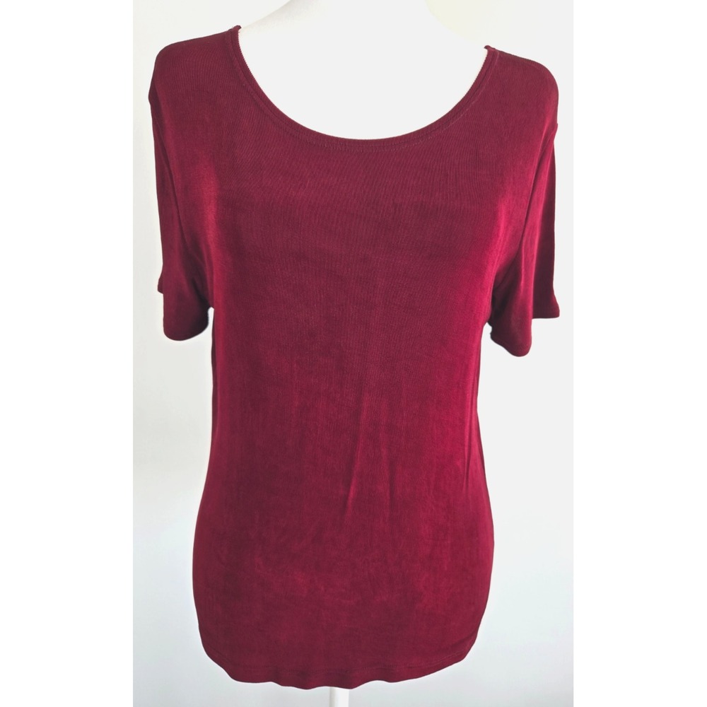 Vtg Simpatico Burgundy Polyester Short Sleeves Blouse T shirt Sz L Minimalist